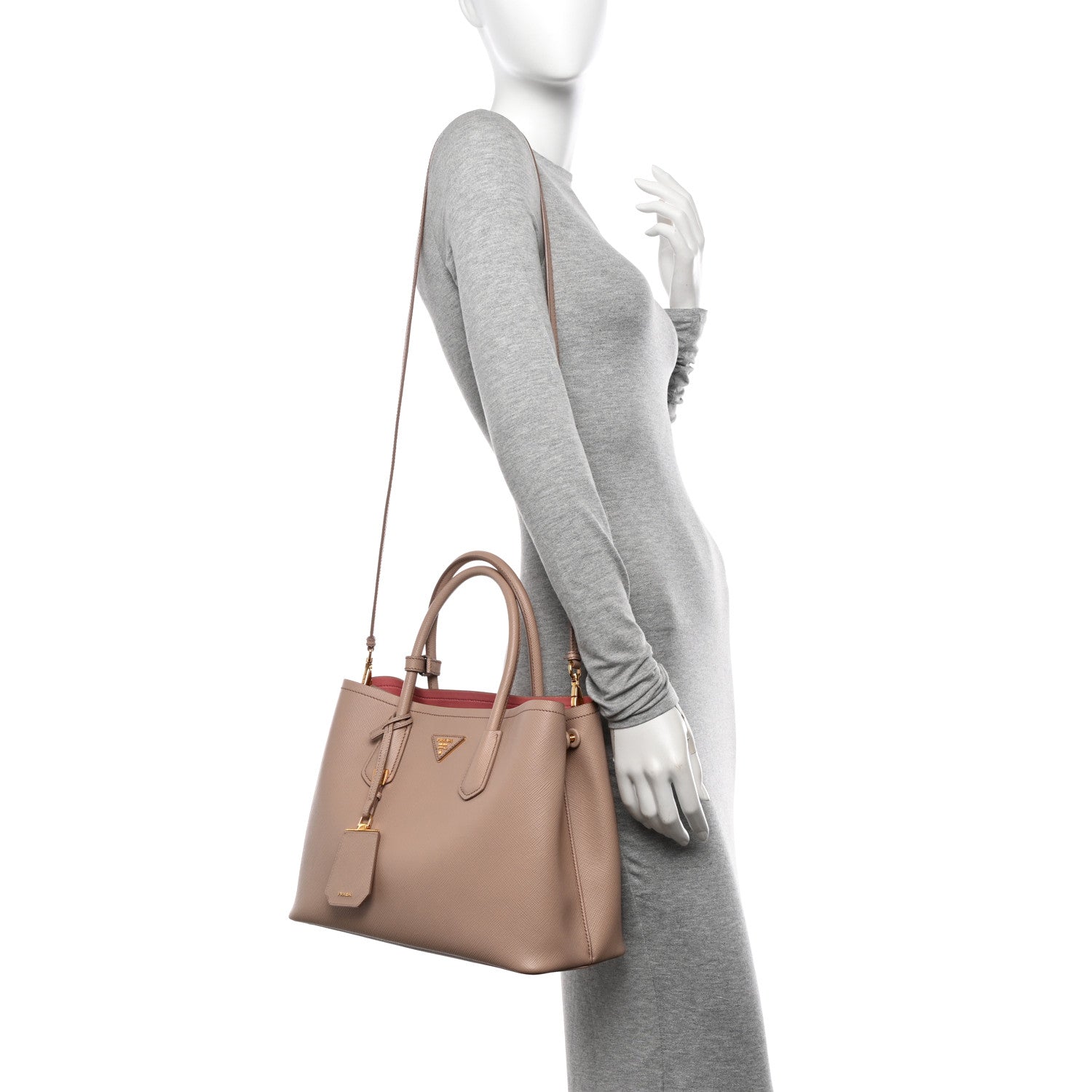 Prada Saffiano Cuir Medium Double Bag Cammeo Rosa 2 of 11