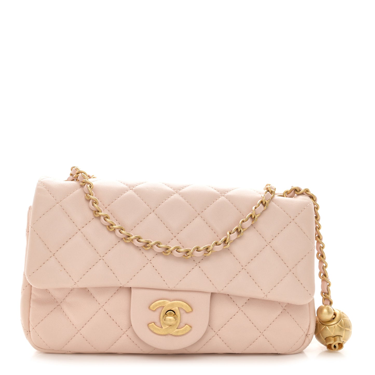 Lambskin Quilted Mini Rectangular Pearl Crush Flap Light Beige