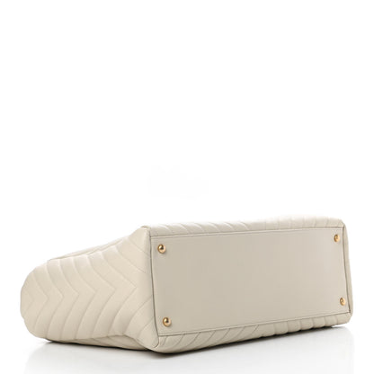 Chanel Caviar Chevron Quilted Coco Handle Shopping Tote Ivory 5 of 13