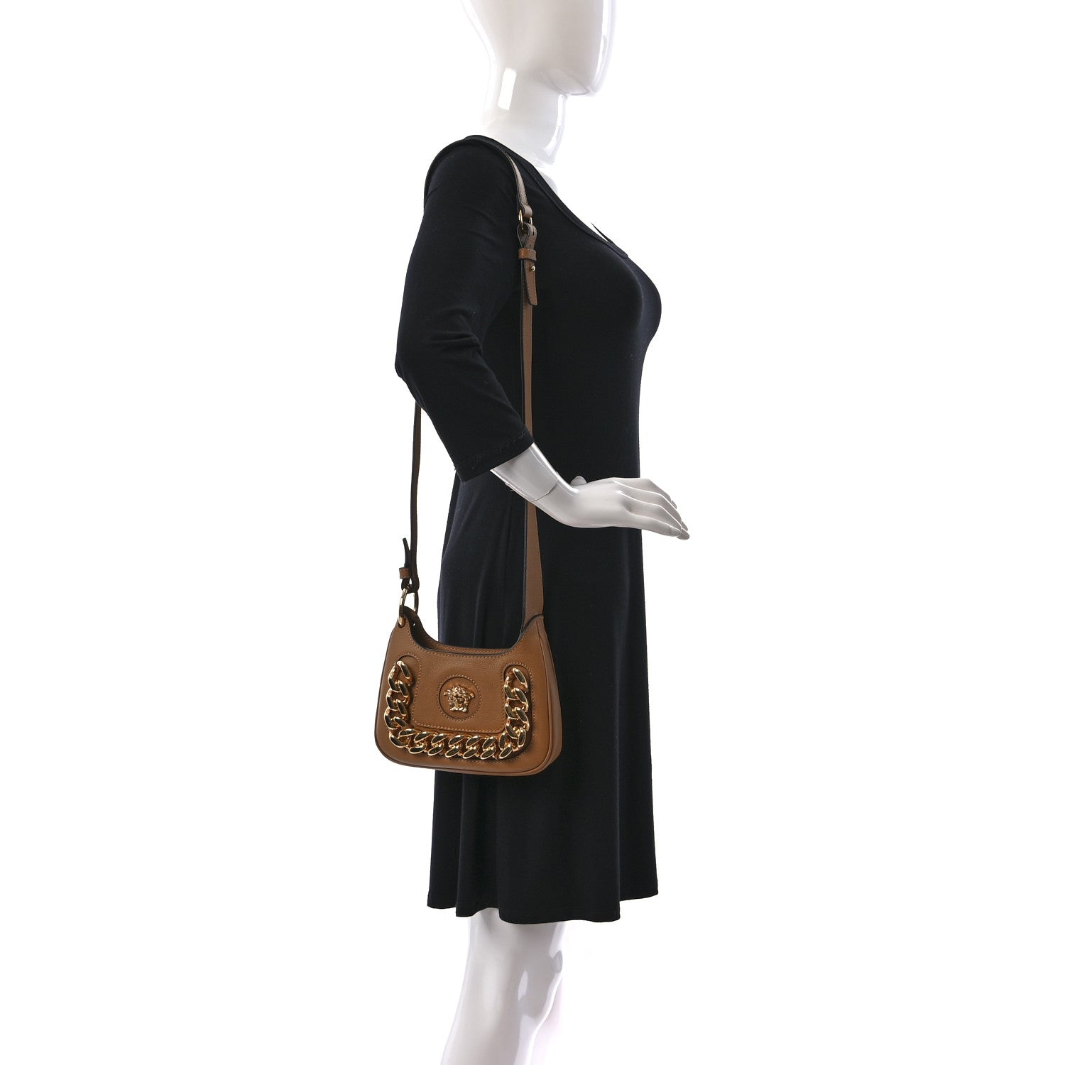 Versace Calfskin La Medusa Small Chain Hobo Bag Brown 2 of 10