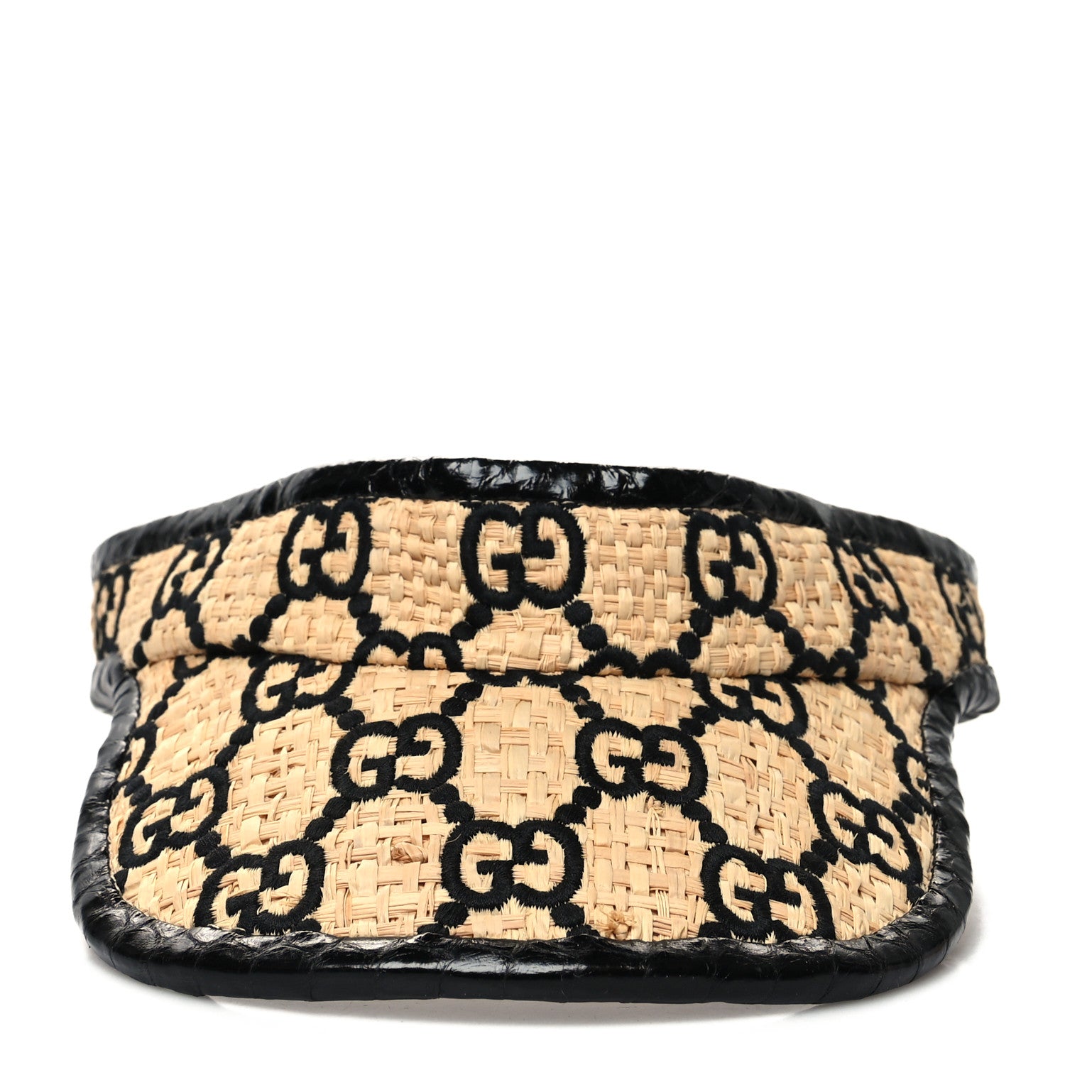 Gucci Raffia Elaphe GG Monogram Embroidered Afraa Visor L Ivory Black 3 of 8