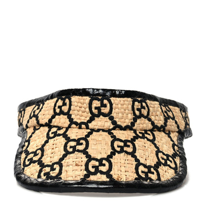 Gucci Raffia Elaphe GG Monogram Embroidered Afraa Visor L Ivory Black 3 of 8