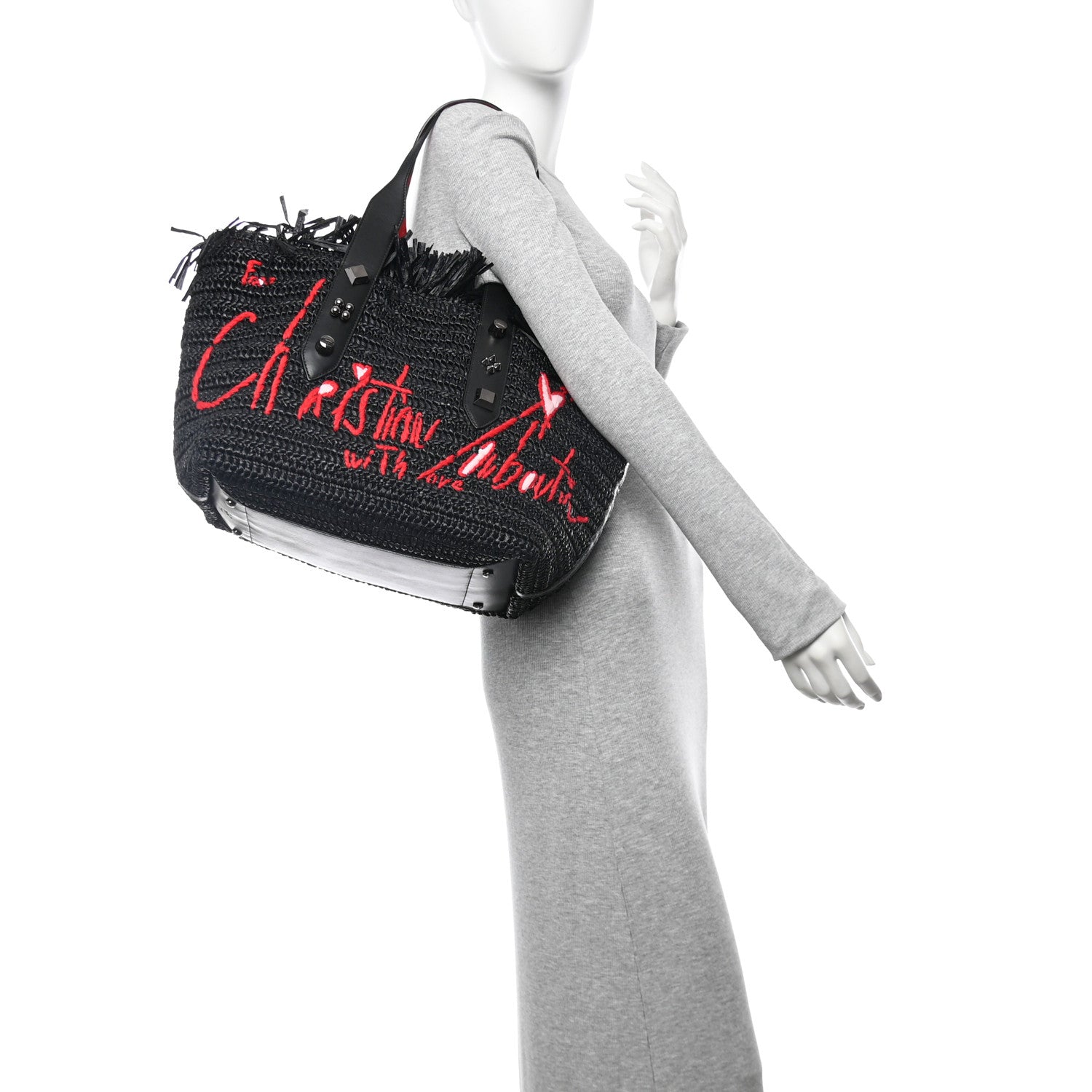 Christian Louboutin Raffia Medium Frangibus Starlight Tote Black 2 of 10