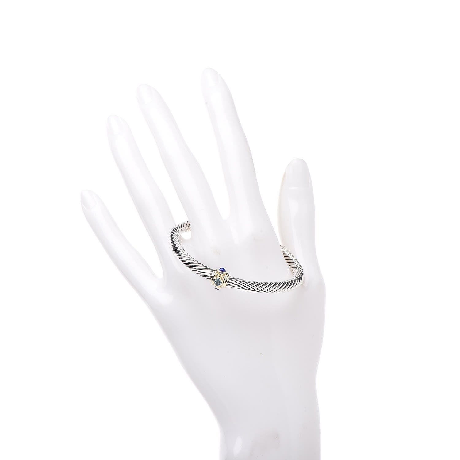 David Yurman Sterling Silver 14K Yellow Gold Blue Topaz Lapis Lazuli 5mm Cable Renaissance Station Bracelet 2 of 4
