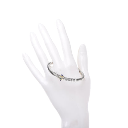 David Yurman Sterling Silver 14K Yellow Gold Blue Topaz Lapis Lazuli 5mm Cable Renaissance Station Bracelet 2 of 4