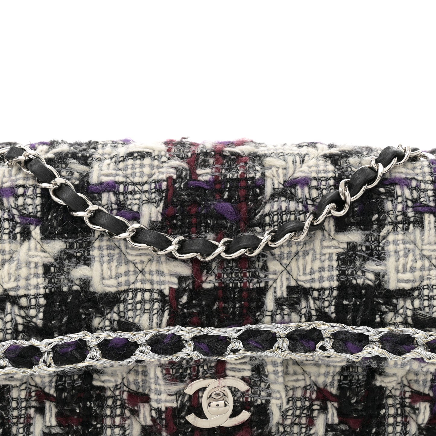 Tweed Quilted Mini Rectangular Flap Black White Multicolor