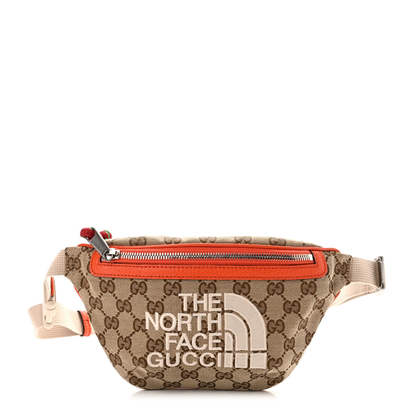 X THE NORTH FACE Monogram Textured Dollar Calfskin Embroidered Belt Bag Beige Ebony Mystic White Deep Orange