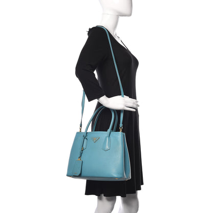 Prada Saffiano Cuir Small Double Bag Turchese 2 of 31