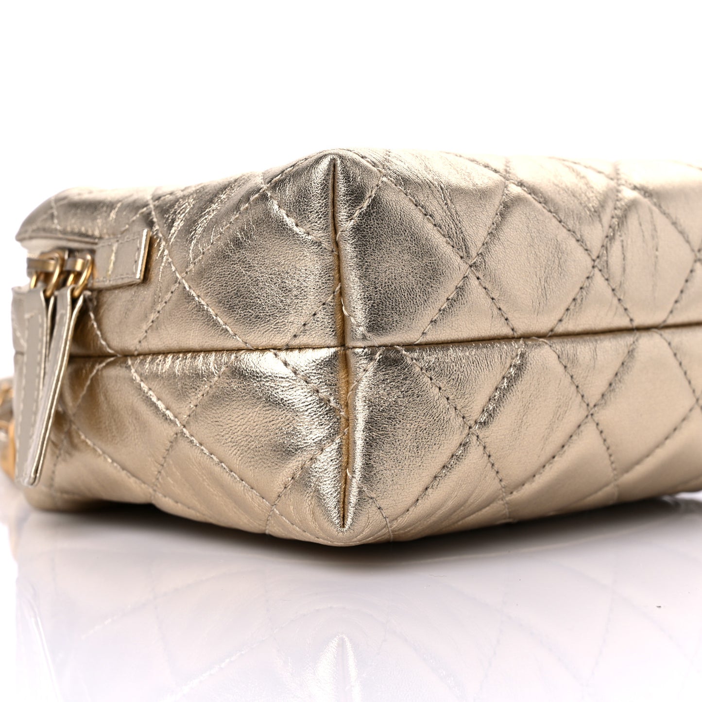 Metallic Lambskin Quilted Mini Bowling Bag Gold