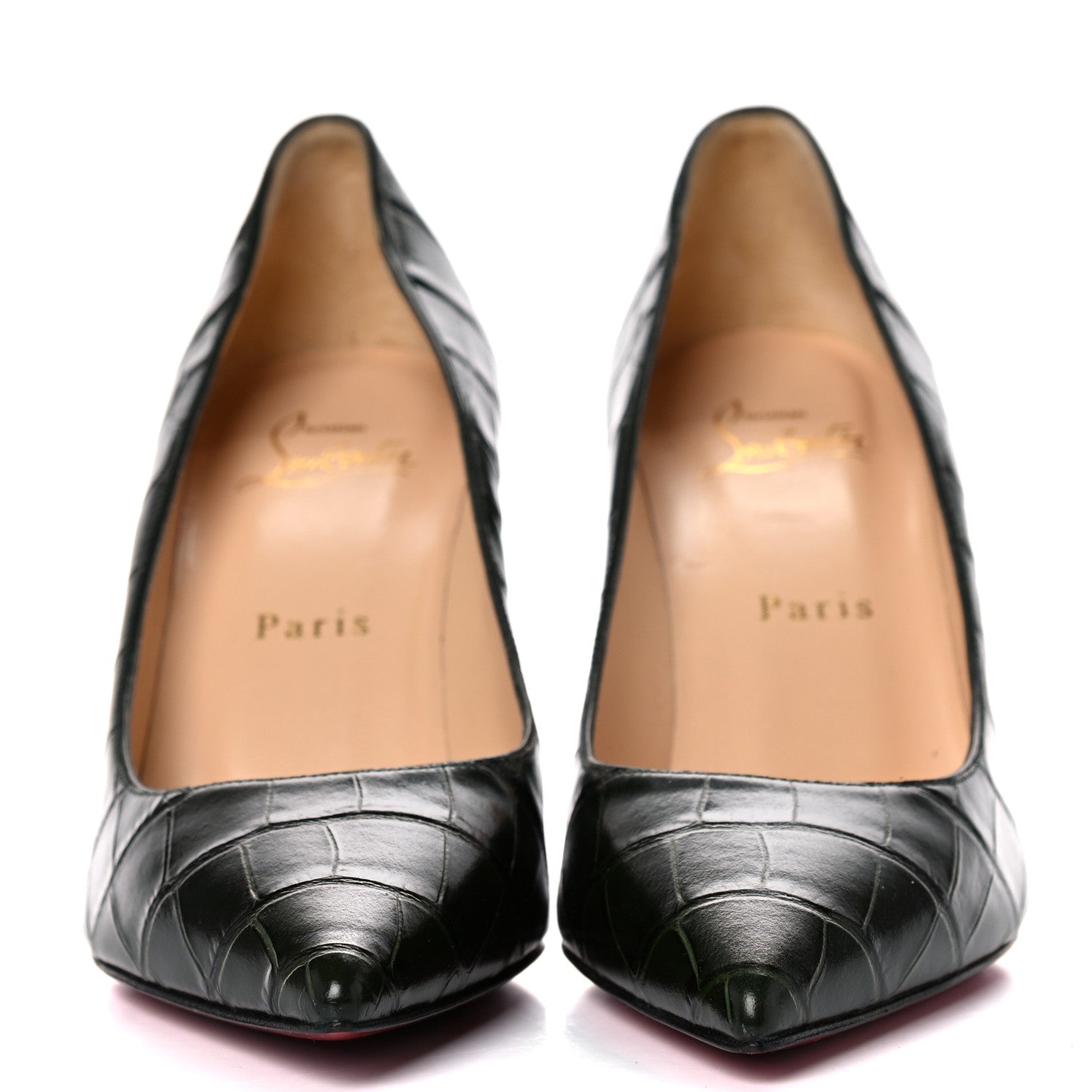 Christian Louboutin Calfskin Crocodile Embossed Kate 85 Pumps 37 Forest Night 2 of 10