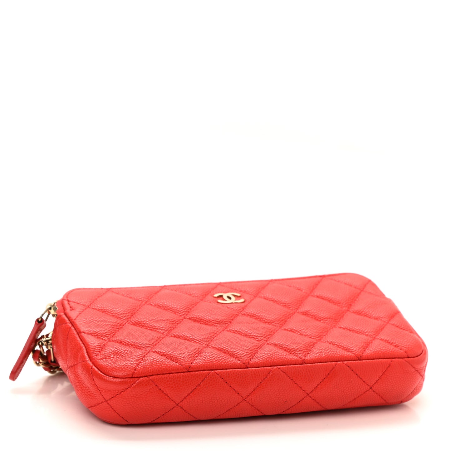 Caviar Quilted Small Clutch With Chain Red