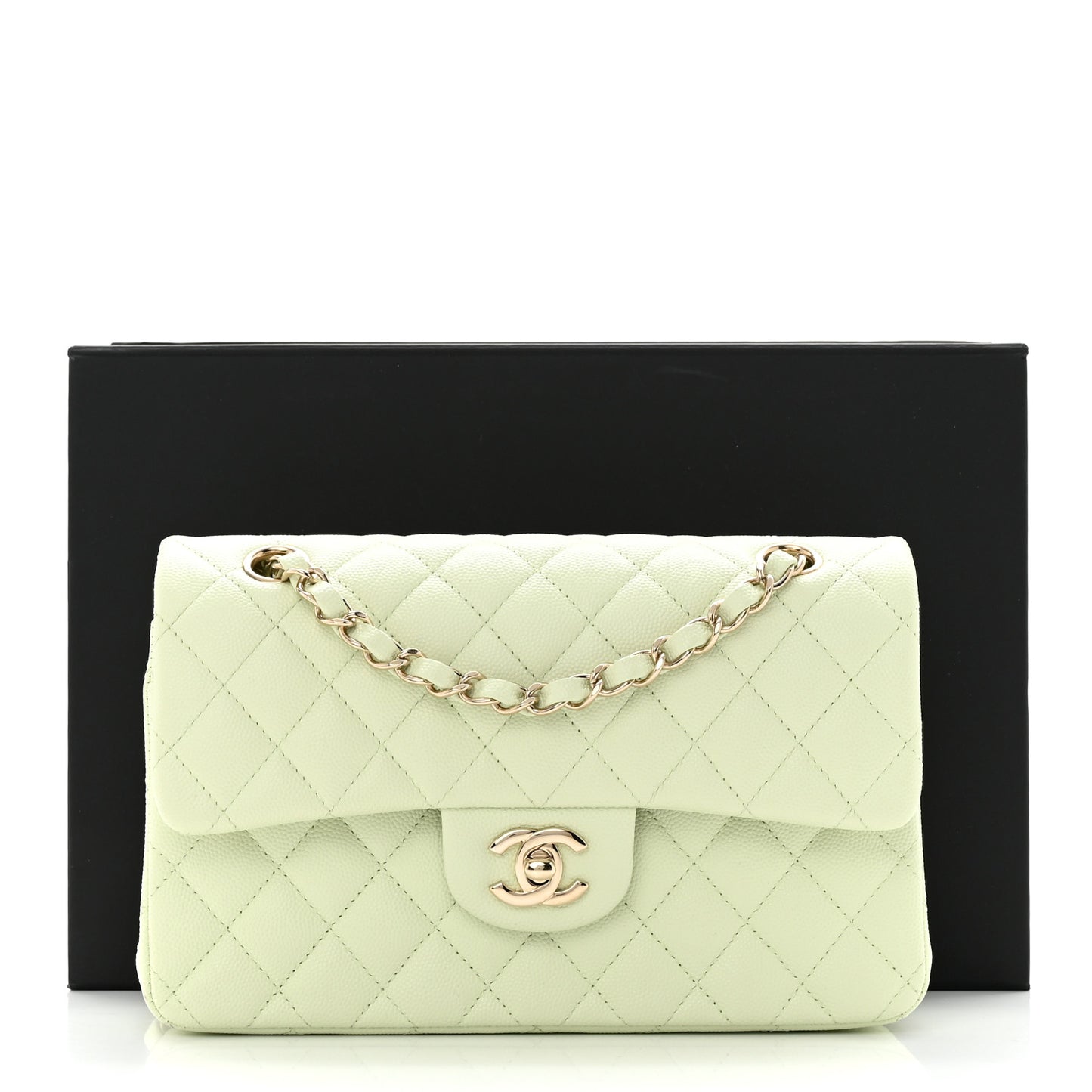 Caviar Quilted Small Double Flap Light Green