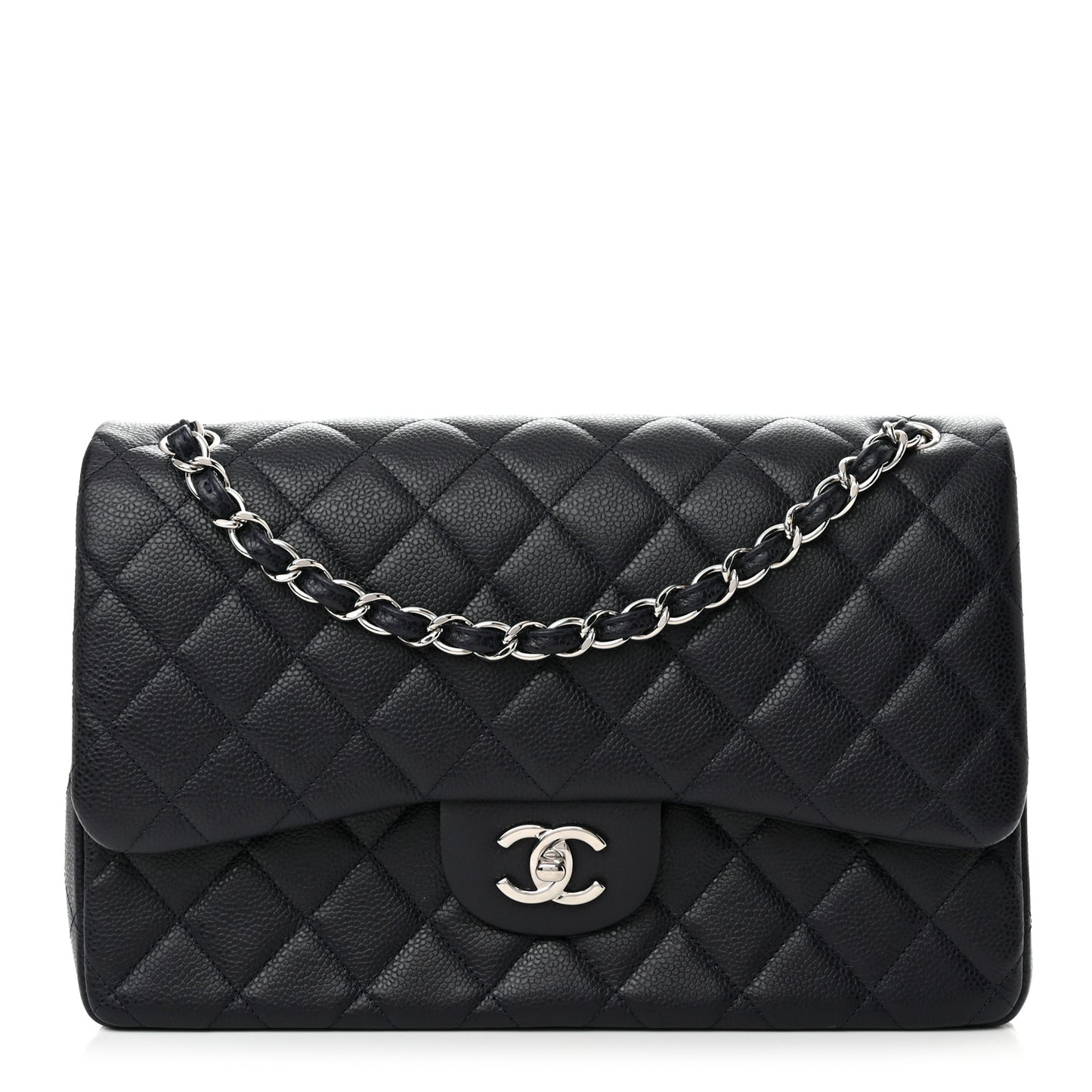 Caviar Quilted Jumbo Double Flap Navy Blue