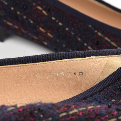 Chanel Tweed Flannel Cap Toe Ballerina Flats 37 Navy 7 of 10
