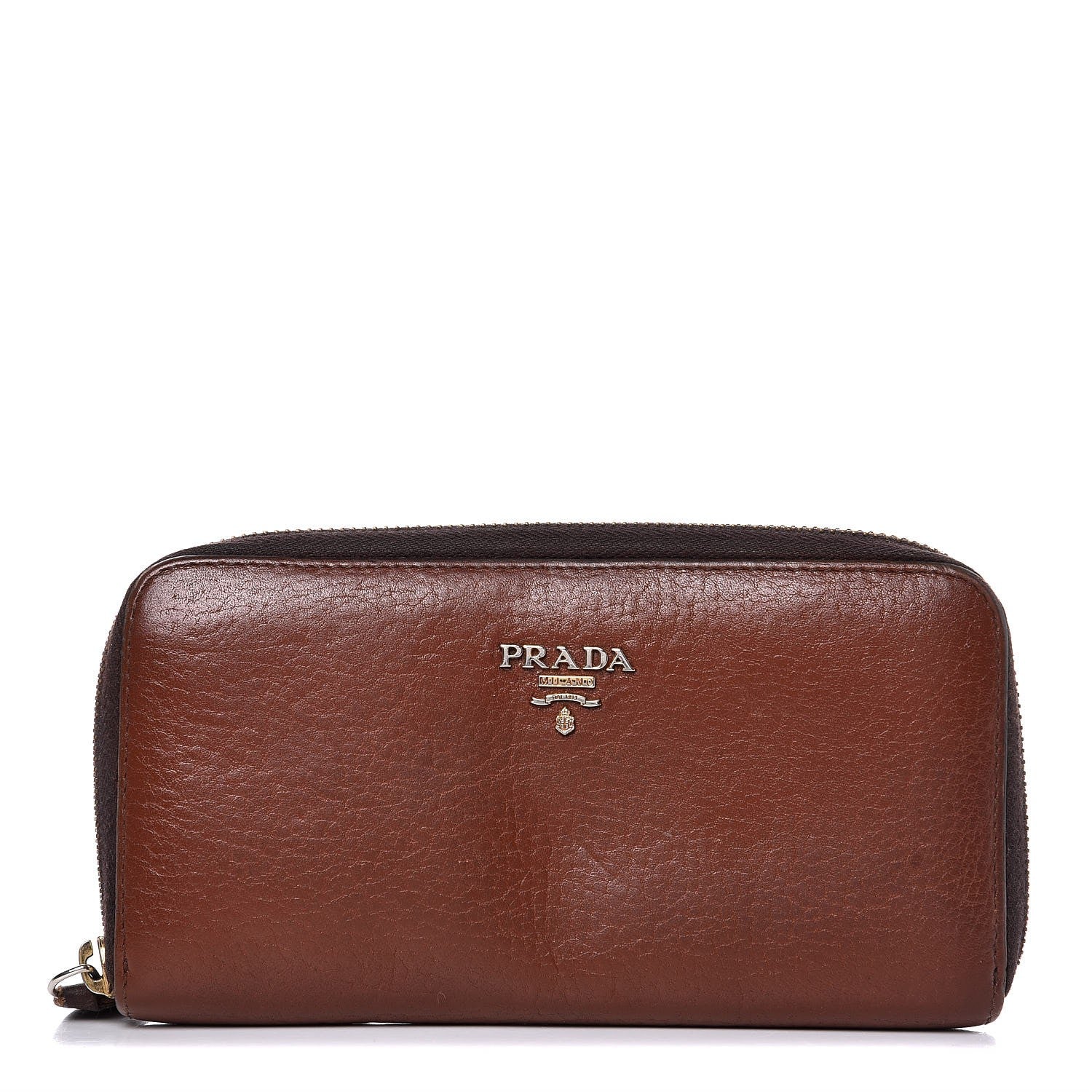 Prada Vitello Daino Metal Zip Around Wallet Cacao 1 of 10