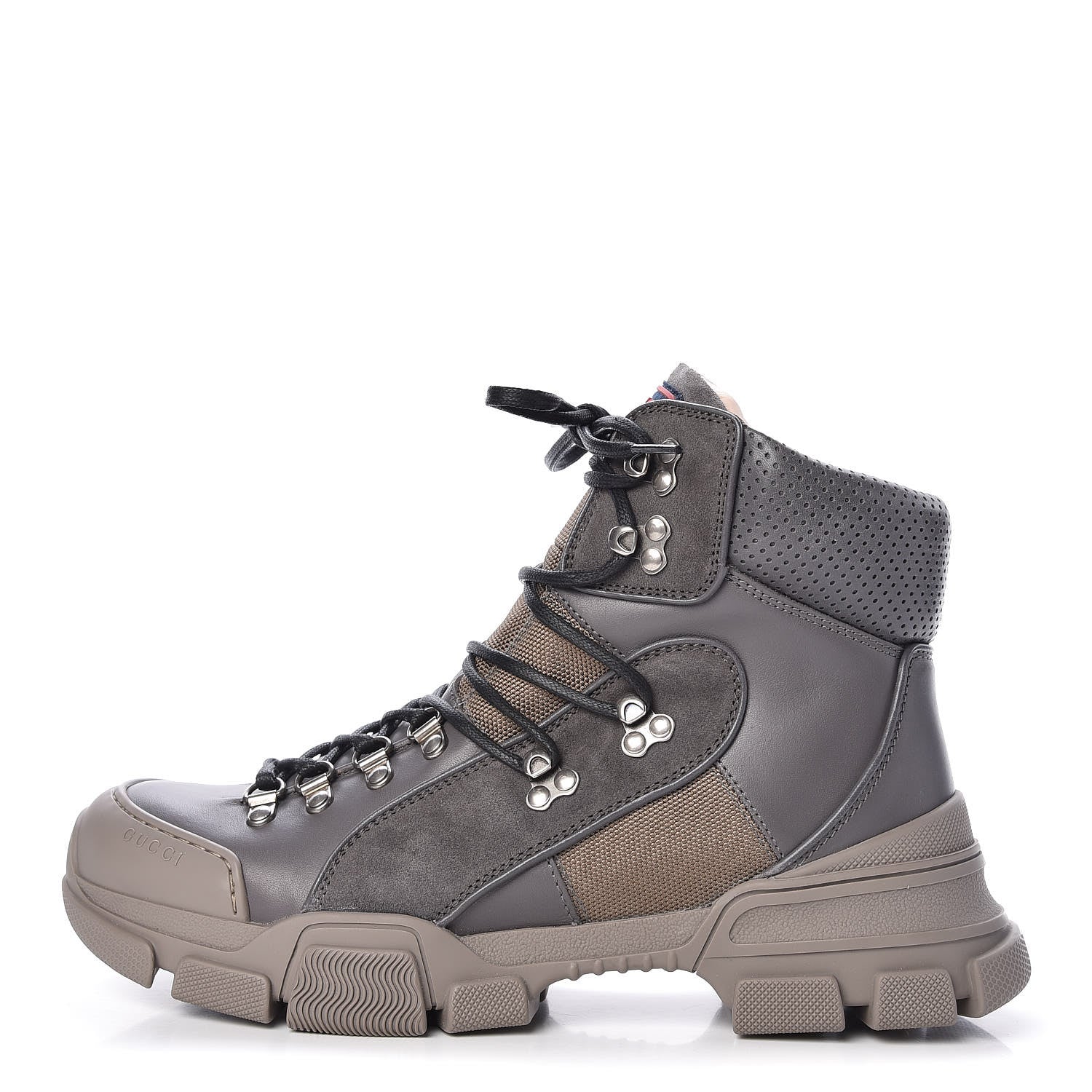 Gucci X SEGA Calfskin Suede Technical Canvas Mens Flashtrek High-Top Sneakers 7 Loess Ardesia 1 of 9