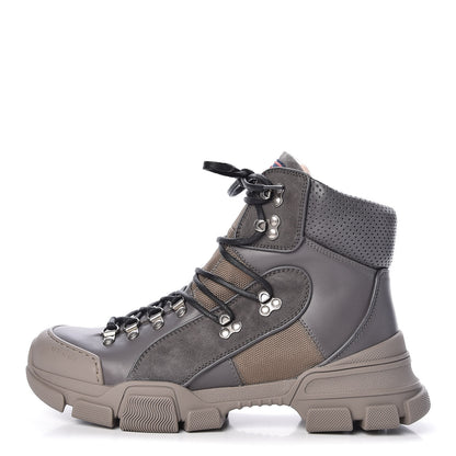 Gucci X SEGA Calfskin Suede Technical Canvas Mens Flashtrek High-Top Sneakers 7 Loess Ardesia 1 of 9