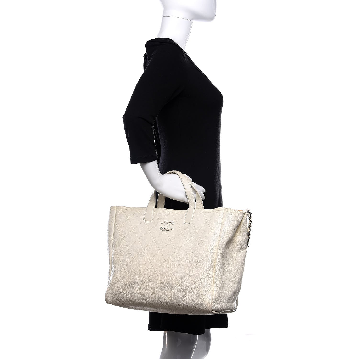 Chanel Caviar Stitched Large Shopping Tote White 3 of 14