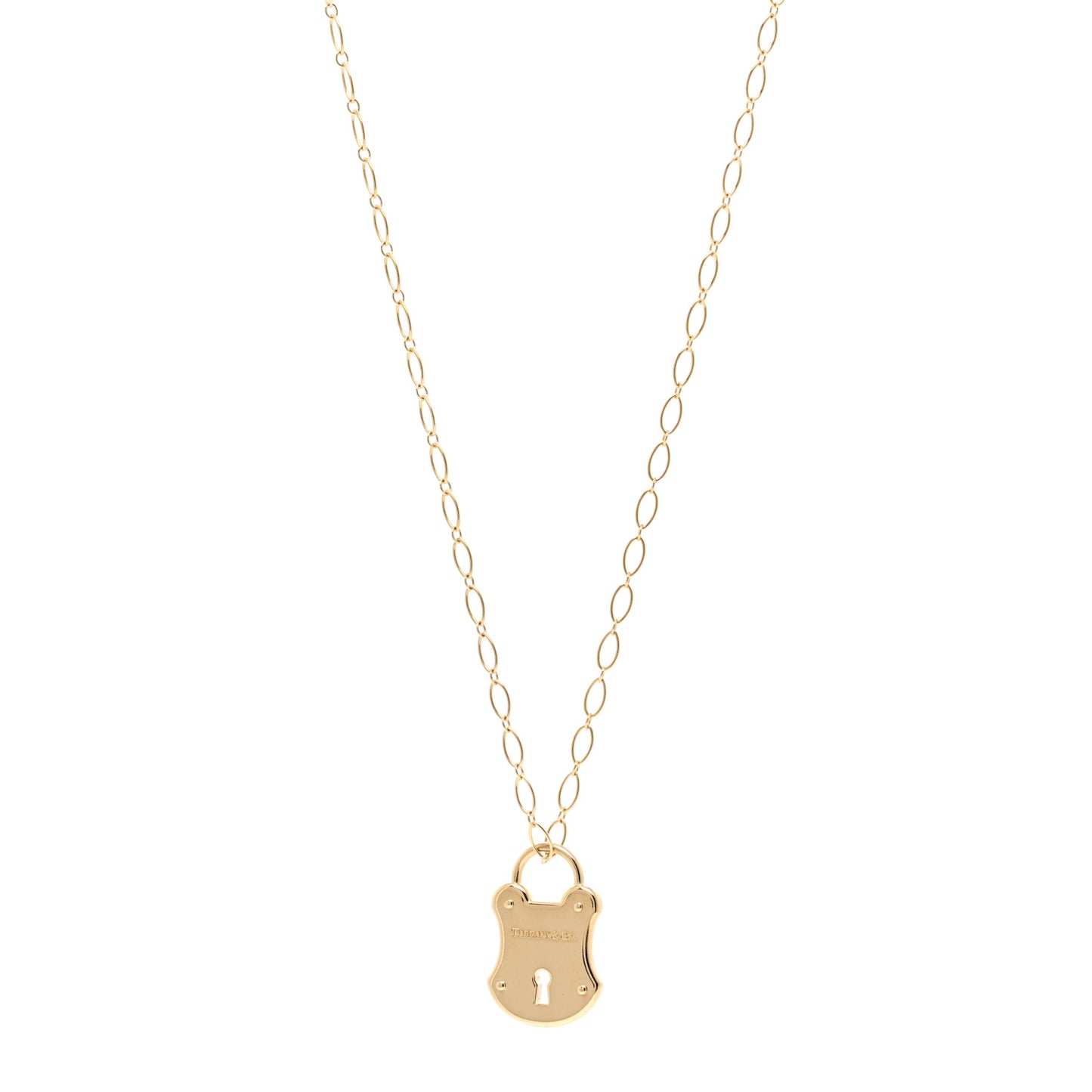 18K Yellow Gold Diamond Emblem Lock Pendant Necklace