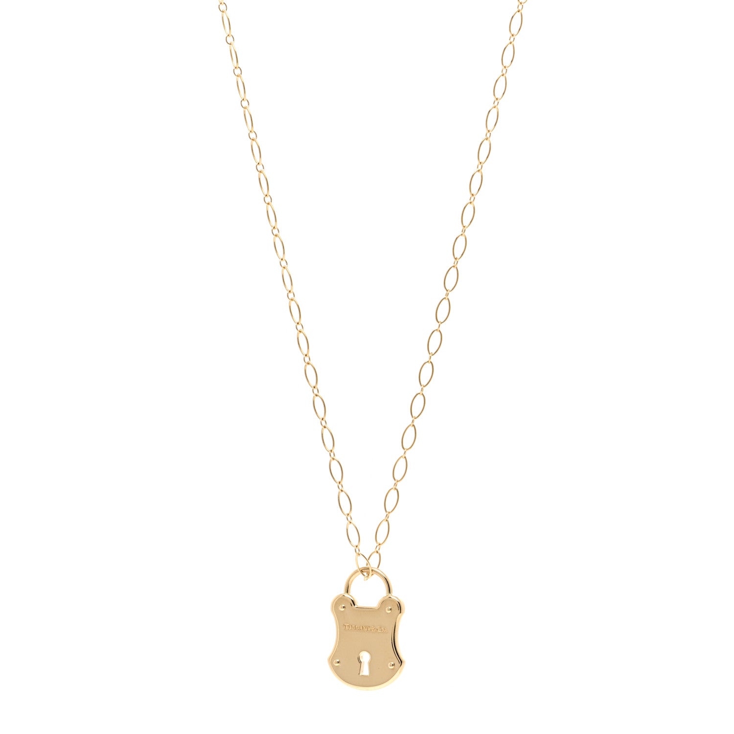 Tiffany 18K Yellow Gold Diamond Emblem Lock Pendant Necklace 1 of 5