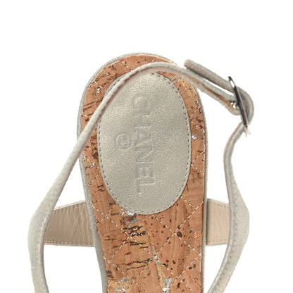Chanel Metallic Suede Cork CC Thong Sandals 36.5 Silver 7 of 13