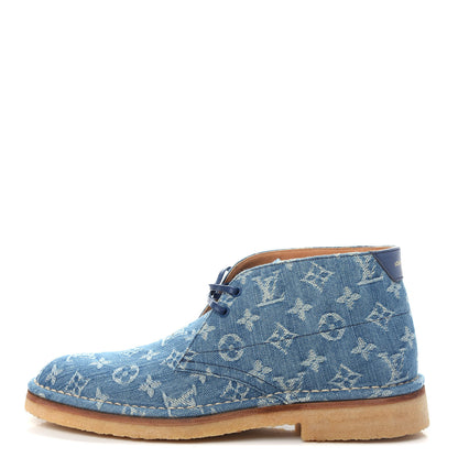 Louis Vuitton Monogram Denim Mens High-Derby Boots 7 Blue 1 of 12