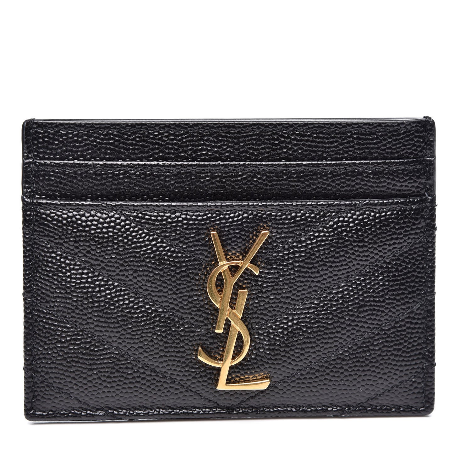 Grain De Poudre Matelasse Chevron Monogram Credit Card Case Black