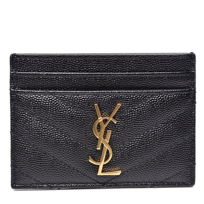Saint Laurent Grain De Poudre Matelasse Chevron Monogram Credit Card Case Black 1 of 9