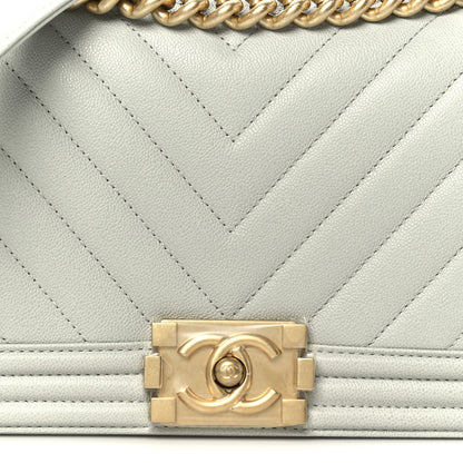 Chanel Caviar Chevron Quilted Medium Boy Flap Light Grey 8 of 11