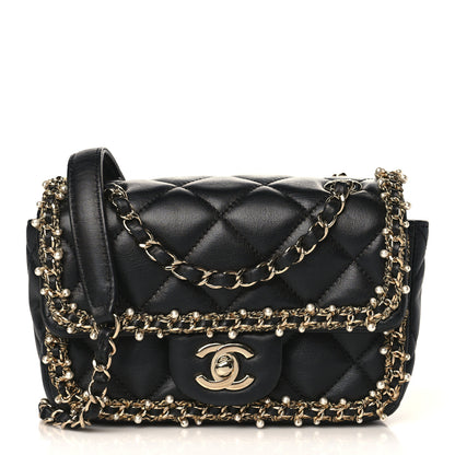 Chanel Lambskin Quilted Pearl Edge Mini Rectangular Flap Bag Black 1 of 9