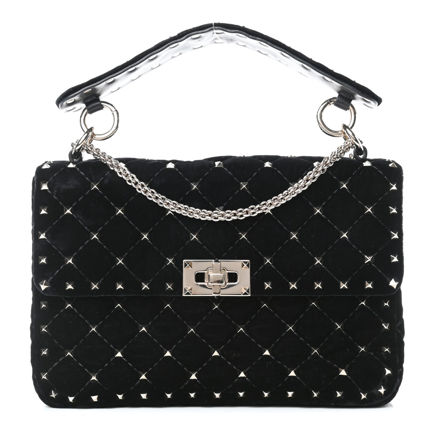 Velvet Medium Rockstud Spike Shoulder Bag Black