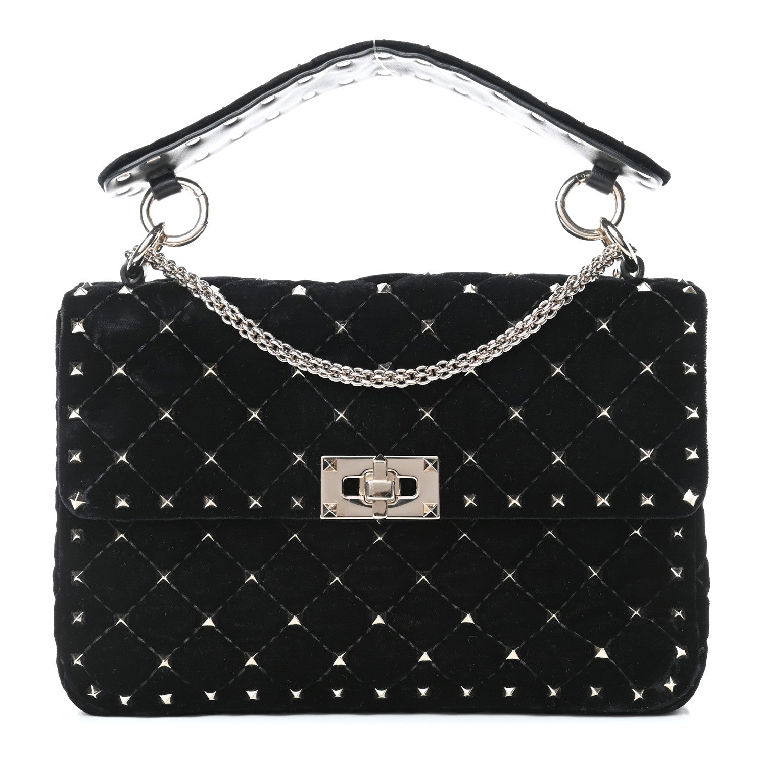 Valentino Garavani Velvet Medium Rockstud Spike Shoulder Bag Black 1 of 5