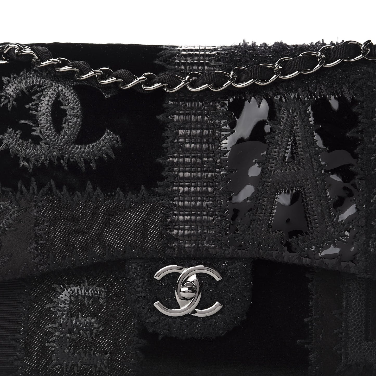 Tweed Patchwork Jumbo Single Flap Black