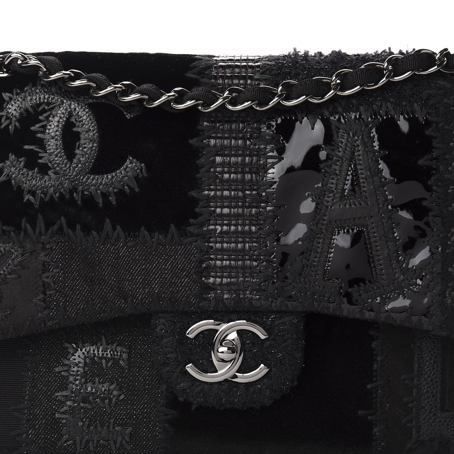 Chanel Tweed Patchwork Jumbo Single Flap Black 11 of 11