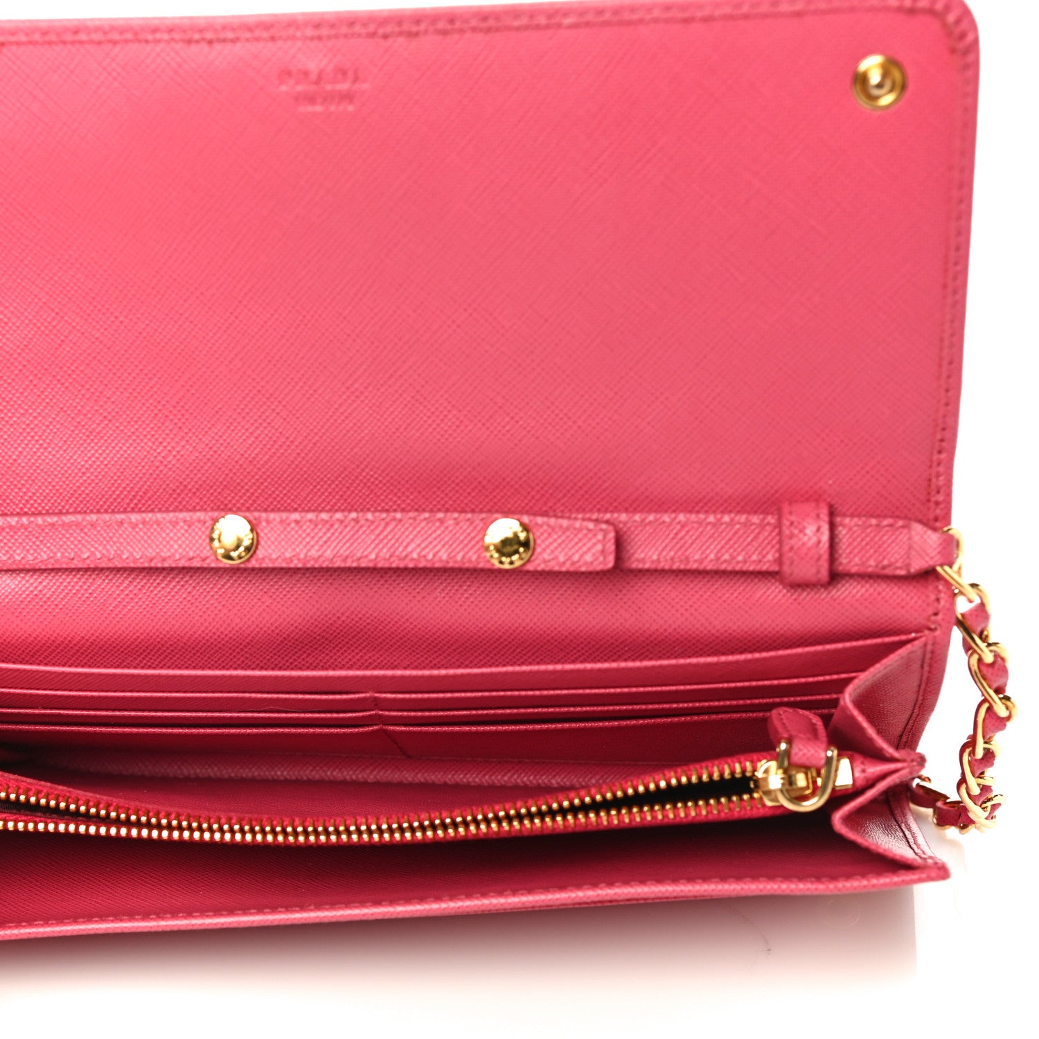 Prada Saffiano Metal Oro Chain Wallet Peonia 5 of 10