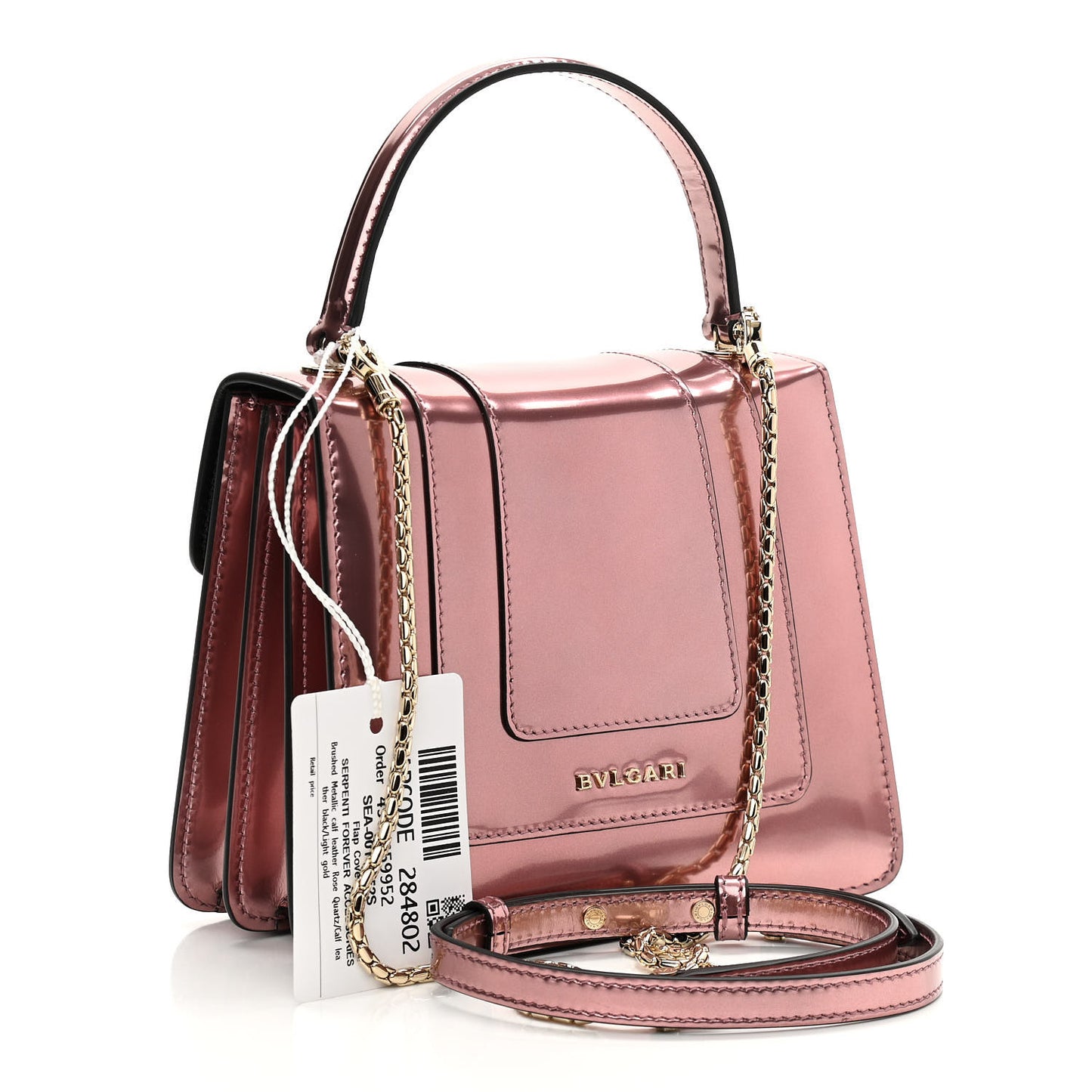 Metallic Calfskin Serpenti Forever Top Handle Rose Quartz