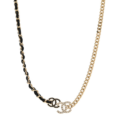 Chanel Metal Calfskin Crystal Double CC Short Necklace Black Gold 1 of 4