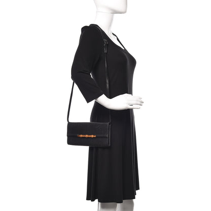 Gucci Textured Calfskin Bamboo Bar Clutch Black 2 of 15