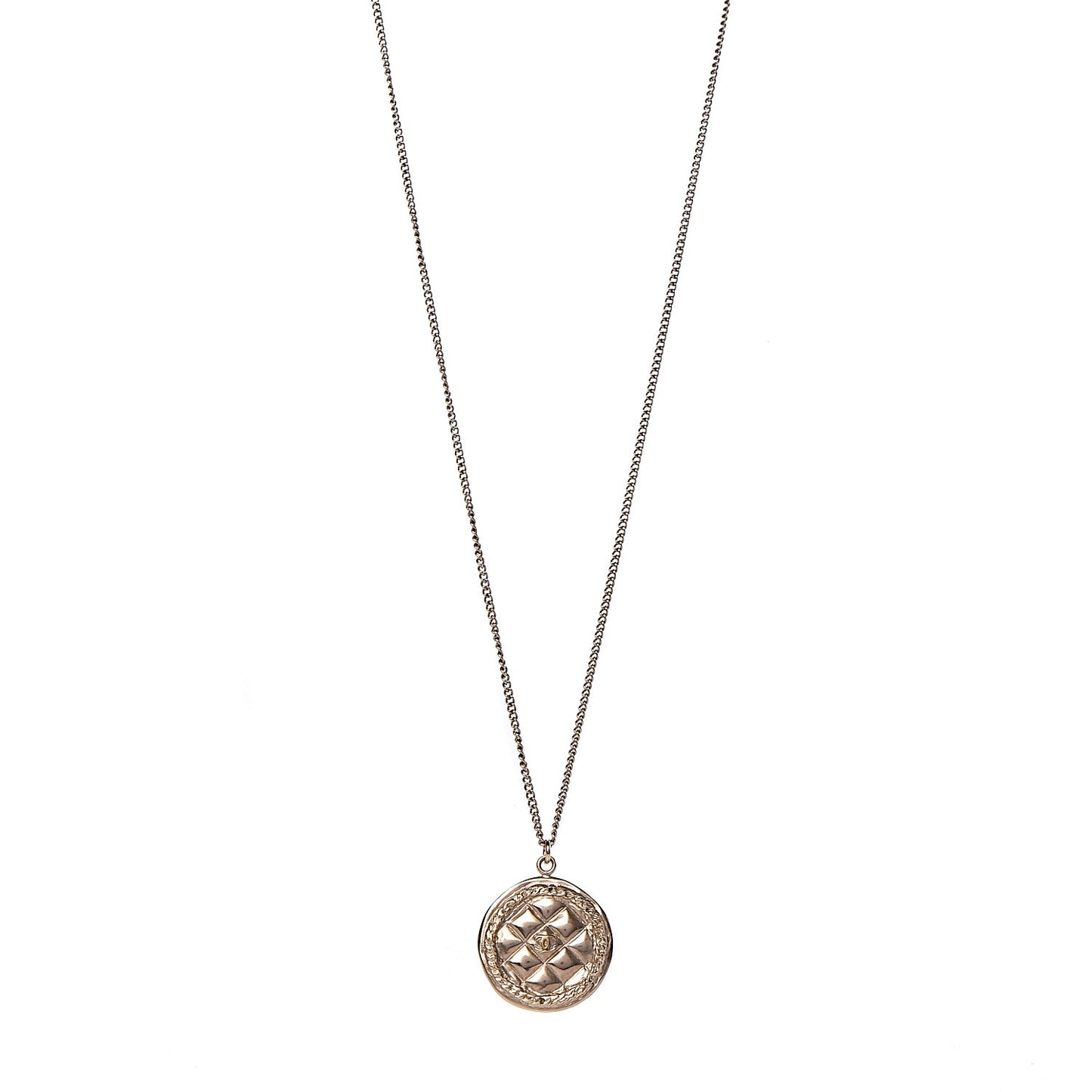 Medallion Quilted CC Chain Necklace Gold