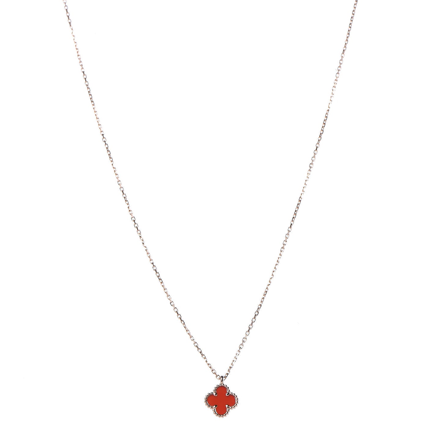 18K Rose Gold Carnelian Sweet Alhambra Pendant Necklace
