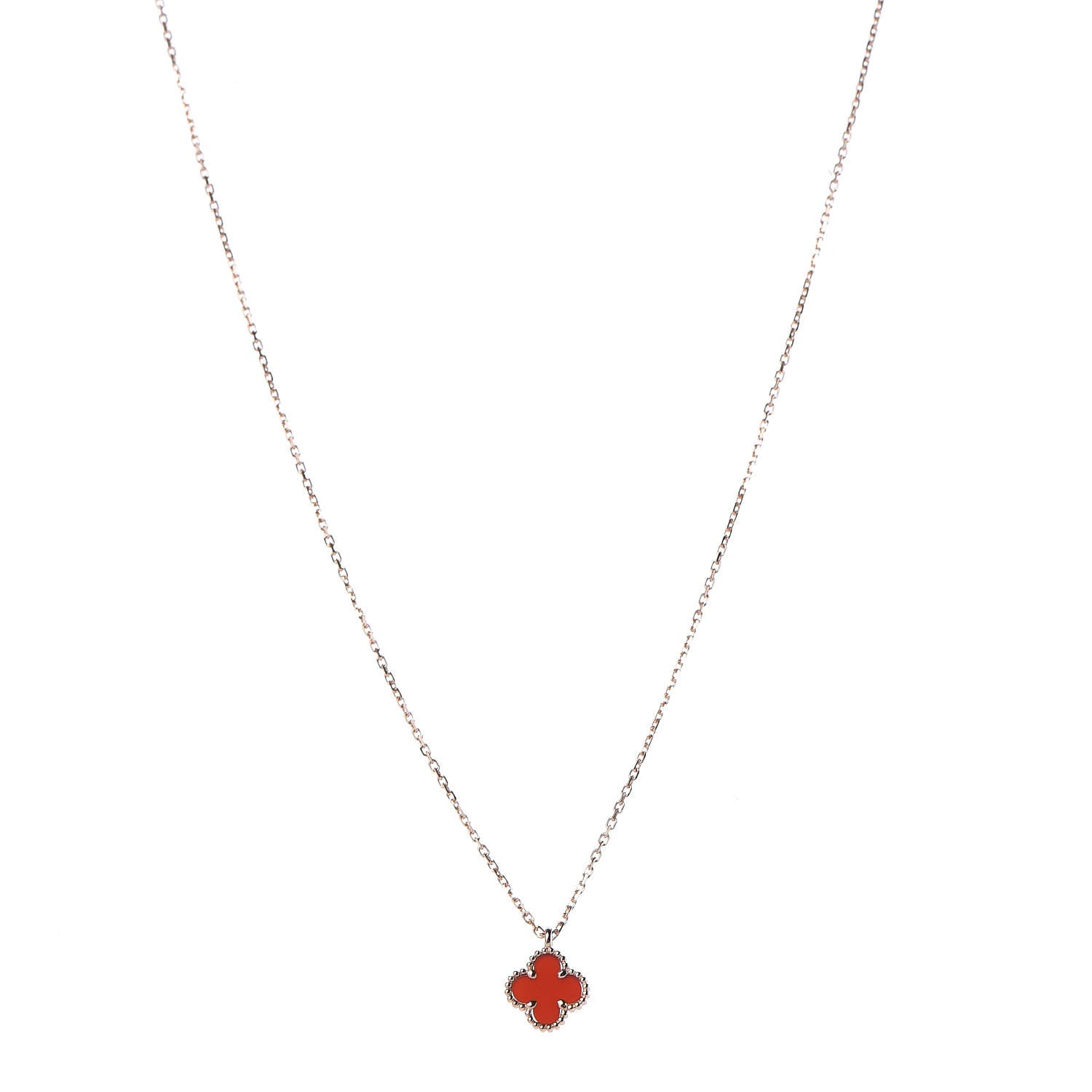 Van Cleef & Arpels 18K Rose Gold Carnelian Sweet Alhambra Pendant Necklace 1 of 6