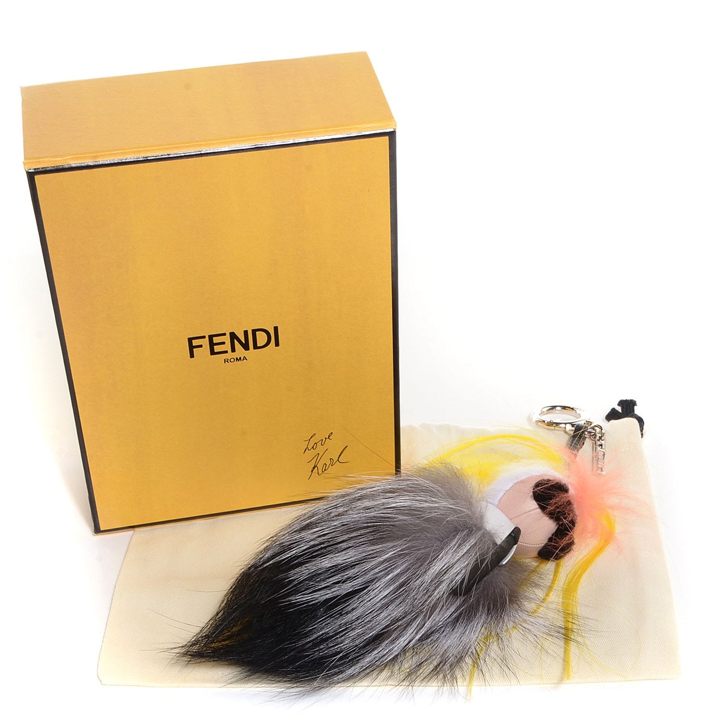 Fox Mink Goat Fur Mini Karlito Bag Charm White Black Flamingo