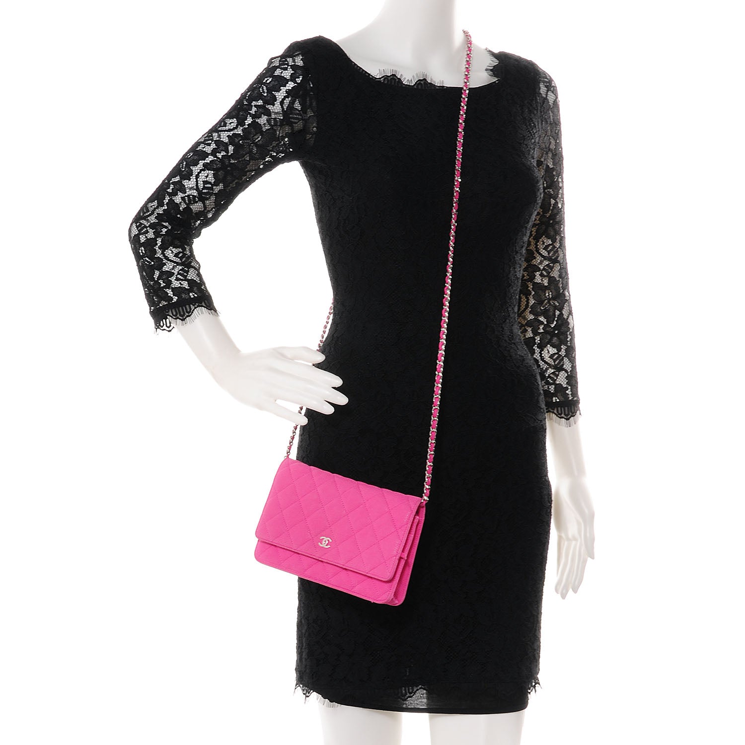 Chanel Iridescent Caviar Wallet on Chain WOC Hot Pink 2 of 8