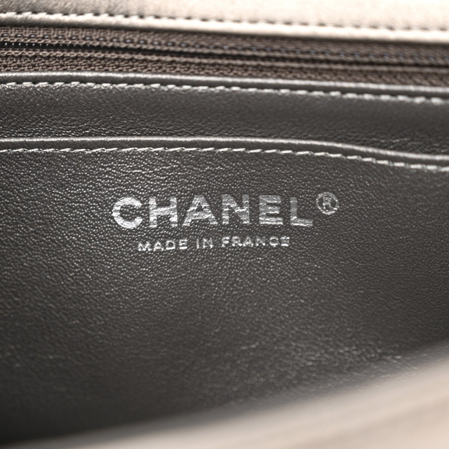 Metallic Lambskin Quilted Mini Rectangular Flap Dark Grey
