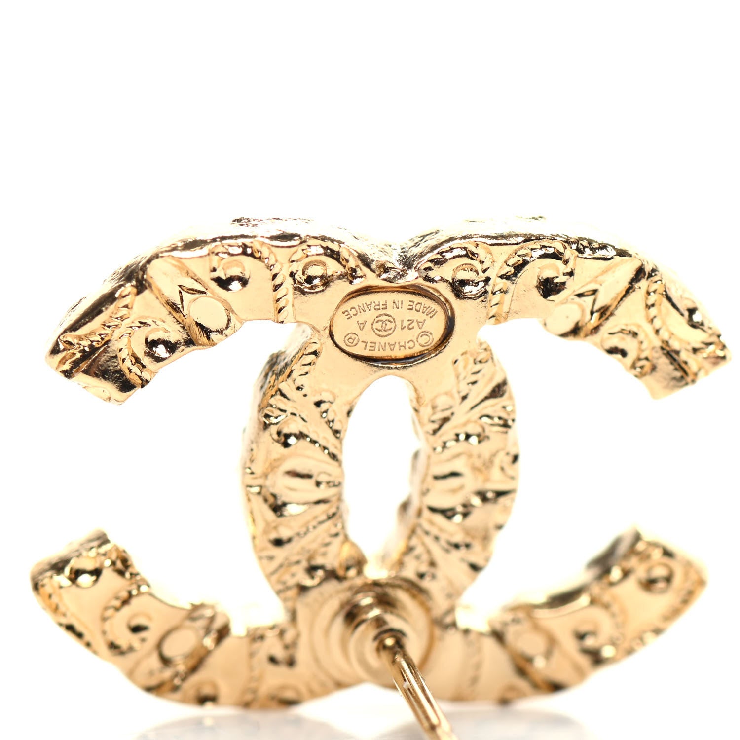 Chanel Metal Textured CC Earrings Gold 4 of 5