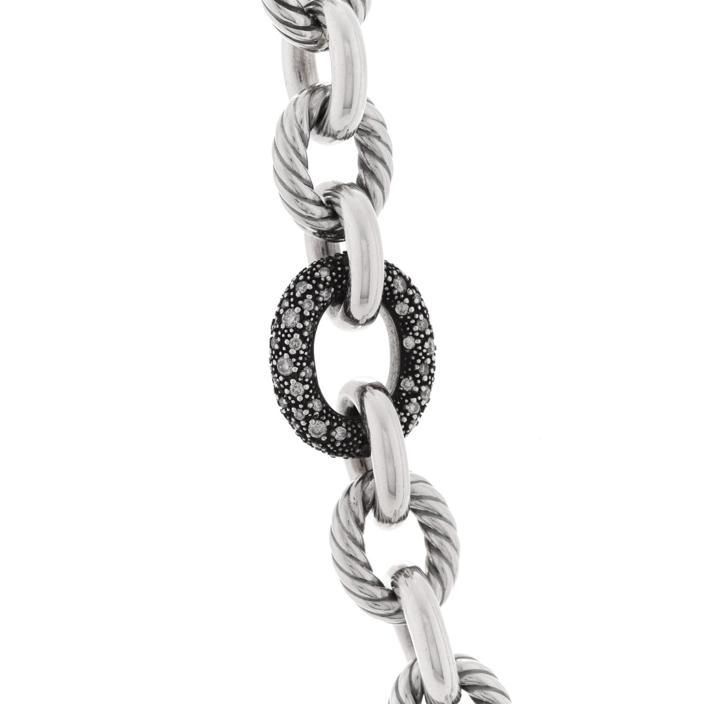 Sterling Silver Diamond Midnight Melange Oval Link Necklace