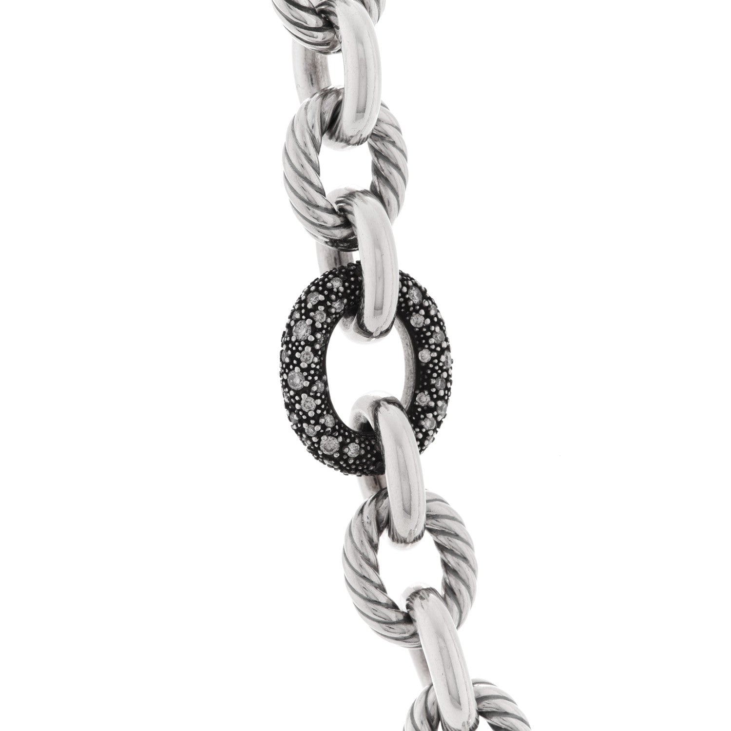 David Yurman Sterling Silver Diamond Midnight Melange Oval Link Necklace 4 of 6