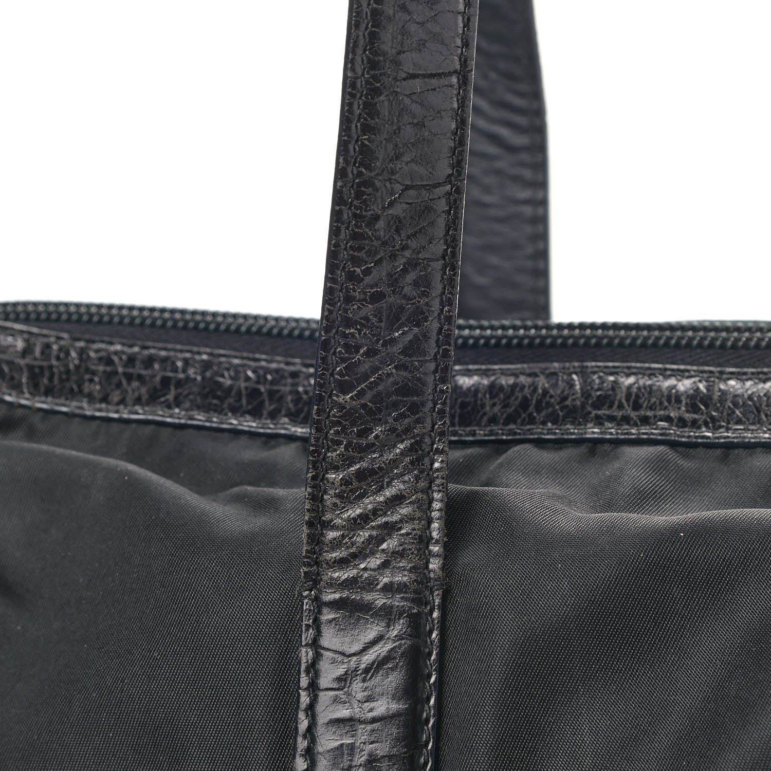 Prada Tessuto Nylon Calfskin Crocodile Embossed Tote Black 11 of 14