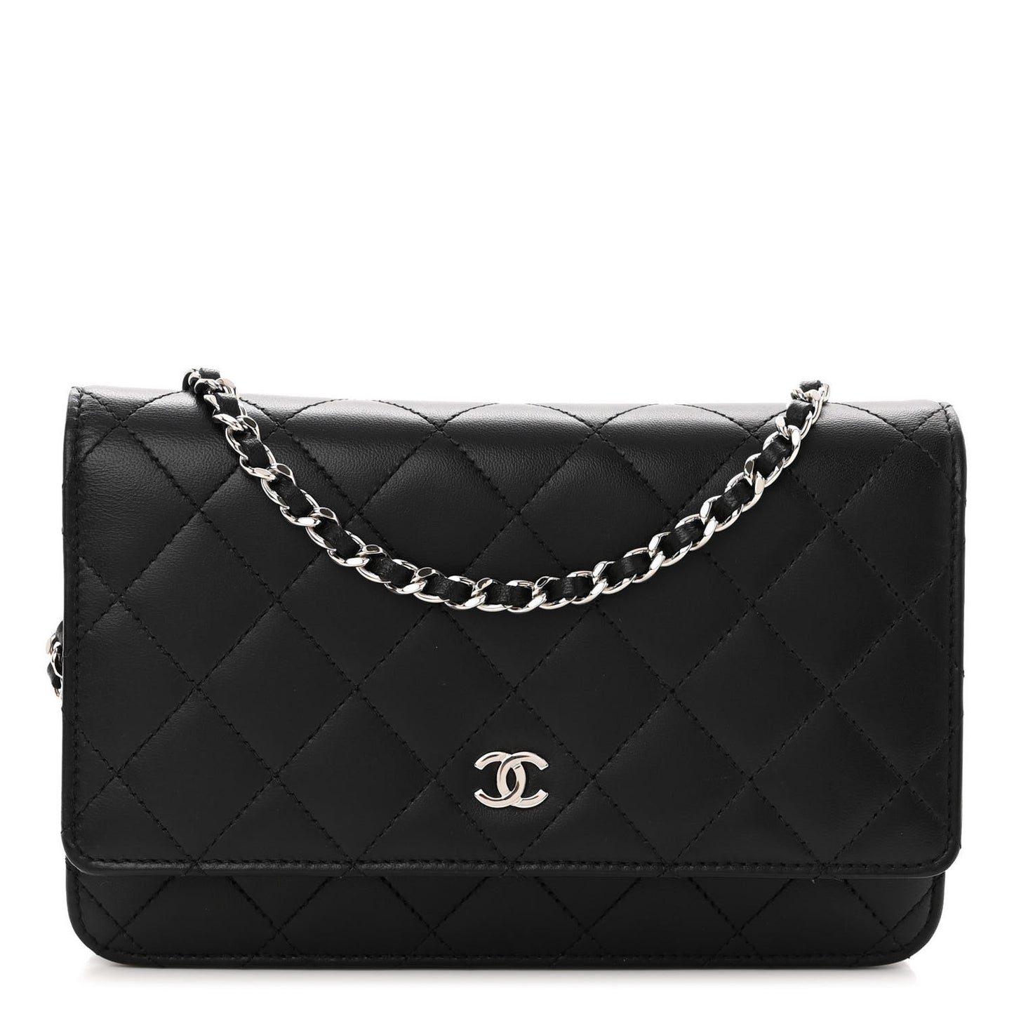 Lambskin Quilted Wallet On Chain WOC Black