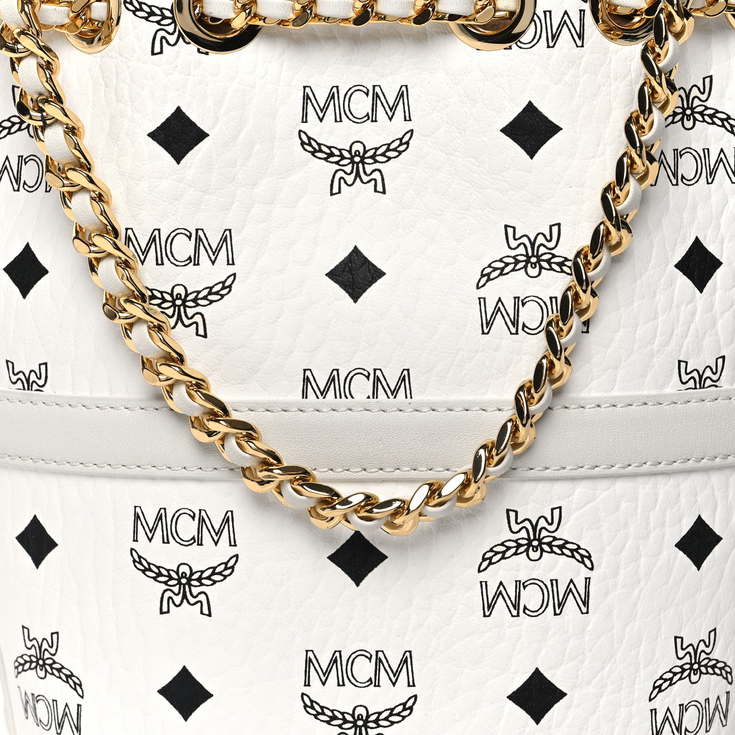 MCM Visetos Aren Mini Chain Backpack White 7 of 9